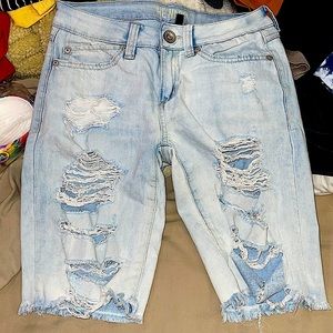 Rewash Light Wash Distressed Knee High Jean Shorts